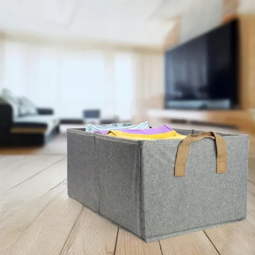 SKŁADANY KOSZ MATERIAŁOWY SZARY 40x27x17CM Z UCHWYTAMI ORGANIZER POJEMNIK na Arena.pl