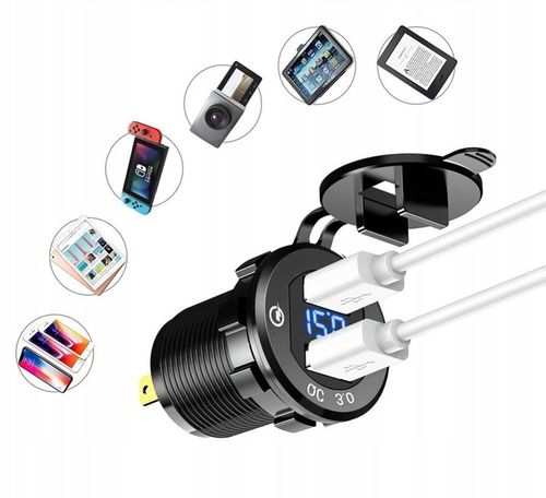 ŁADOWARKA SAMOCHODOWA USB QC3.0 + PD USB C WOLTOMIERZ PRZYCISK ON/OFF na Arena.pl
