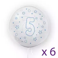 Balony z cyfrą "5" (6 sztuk), gwiazdki niebieskie