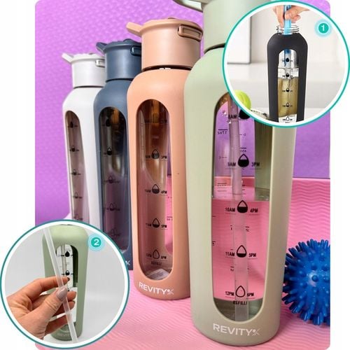 SZKLANA BUTELKA NA WODĘ BIDON SHAKER Z MIARKĄ I DZIUBKIEM SILIKONOWE ETUI na Arena.pl