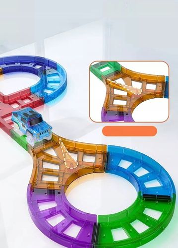 KLOCKI MAGNETYCZNE DLA DZIECI EDUKACYJNE PANELE KOLEJKA TOR + 2 AUTKA 59 EL na Arena.pl