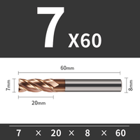 Frez TiSiN 4 ostrza Z-4 do stali nierdzewnej do 55HRC Rozmiar: Ø7x20x8Dx60L