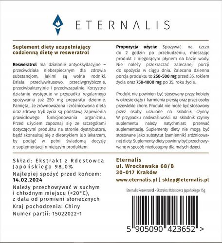 Resweratrol Resveratrol Rdest Japoński 15g proszek na Arena.pl