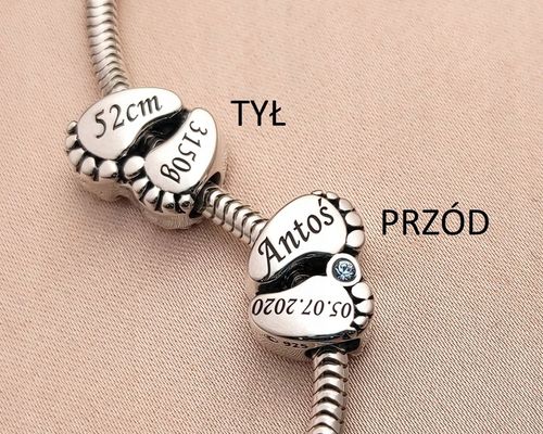 CHARMS STÓPKI zawieszka srebro 925 + TWÓJ GRAWER prezent dla młodej mamy na Arena.pl