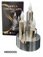 ŚWIECA LED POTRÓJNA SREBRNA STAŁY PŁOMIEŃ 7,5cm*13cm