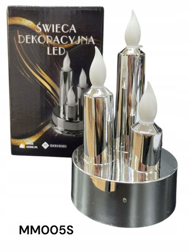 ŚWIECA LED POTRÓJNA SREBRNA STAŁY PŁOMIEŃ 7,5cm*13cm na Arena.pl