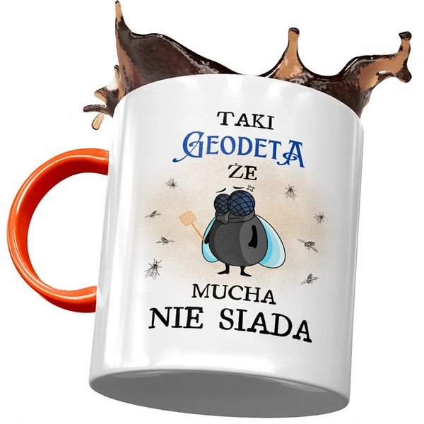 Kubek Pomarańczowy Dla Geodety Że Mucha Nie Siada Z Nadrukiem Ze Zdjęciem zdjęcie 1