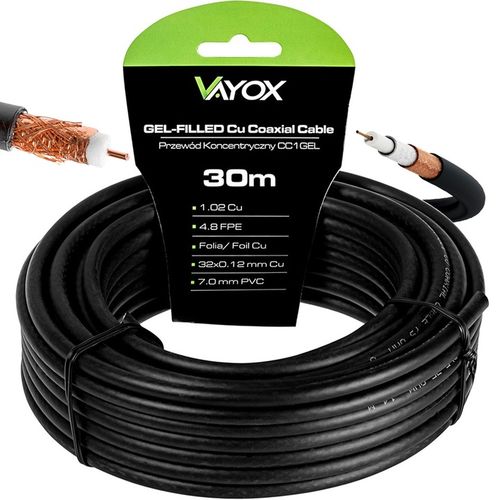 KABEL KONCENTRYCZNY ŻEL PRZEWÓD ANTENOWY CU ZIEMNY MIEDŹ CZARNY VAYOX 30M na Arena.pl