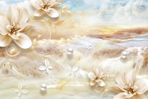 Fototapeta Ścienna Kwiaty PERŁY Marmur Abstrakcja 270cm x 180cm na Arena.pl