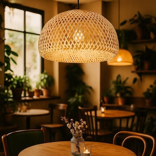 Lampa sufitowa LED wisząca żyrandol E27 oprawa pleciona 38cm boho na Arena.pl