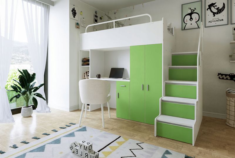 Łóżko piętrowe JSM4 80x190 z szafą i biurkiem pomarańcz +materac K2 zdjęcie 6