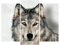 60 90CM OBRAZ 3 ELEM SZARY WILK ŚCIENNY DRUK PŁÓTNO