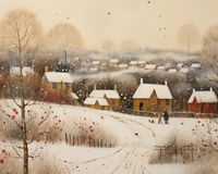 Plakat 50x40cm Wioska Otulona Śniegiem