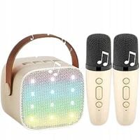 ZESTAW DO KARAOKE DLA DZIECI GŁOŚNIK BLUETOOTH+2 MIKROFONY BEŻOWY
