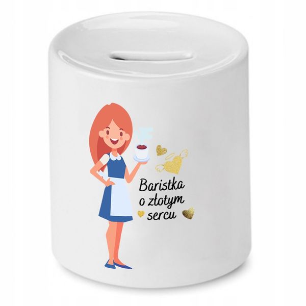 Dla Baristy Prezent Skarbonka O Złotym Sercu Z Nadrukiem Ze Zdjęciem Z Nadr zdjęcie 1