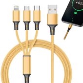 Kabel usb 3w1 do telefonu przewód lightning iphone micro usb type-c 1,2m — Złoty