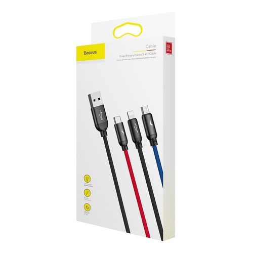kabel usb baseus 3w1 usb-c / lightning / micro 3a 1.2m (czarny) na Arena.pl