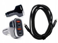 MOCNY KABEL USB C-C 200cm 100W I UNIWERSALNA ŁADOWARKA SAMOCHODOWA 40W