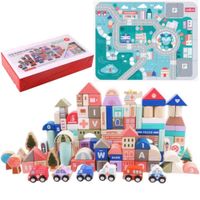 LT285 DREWNIANE KLOCKI MIASTO AUTA 115 KLOCKÓW + PUZZLE