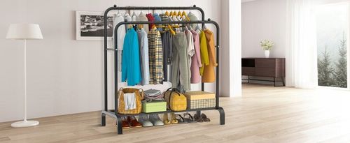 WIESZAK NA UBRANIA BUTY STOJĄCY PODŁOGOWY STOJAK CZARNY PODWÓJNY na Arena.pl