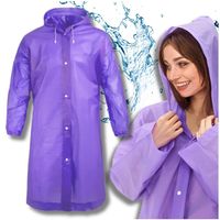 Długi unisex fioletowy płaszcz przeciwdeszczowy z kapturem