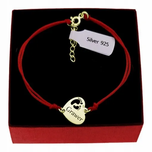 BRANSOLETKA SREBRO ZŁOCONE SERCE STÓPKI GRAWER zdjęcie 1