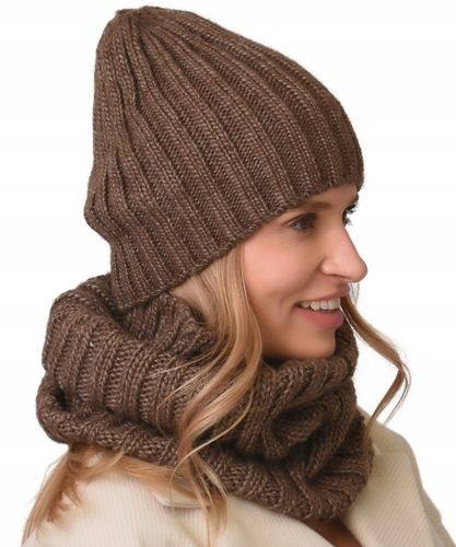 damski Komplet brązowyi zimowy CZAPKA Z KOMINEM ciepły ZESTAW polski Be4 na Arena.pl