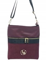 Laura Biaggi - torebka listonoszka zamek bordowy groszek mat + zamsz A328