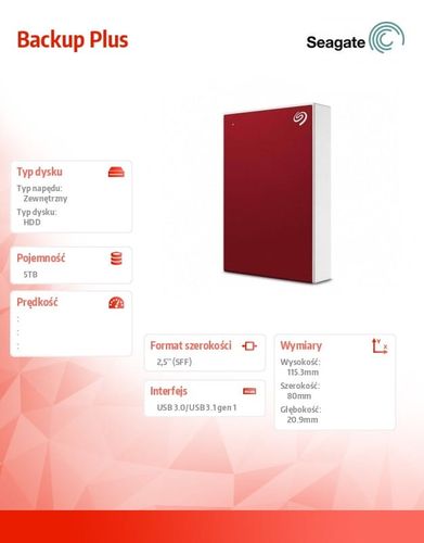 Seagate Dysk Backup Plus 5TB 2,5 STHP5000403 czerwony na Arena.pl