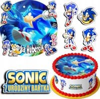 ZESTAW OPŁATEK NA TORT 30CM + 17 POSTACI - SONIC BAJKA + IMIĘ 24CM 26CM