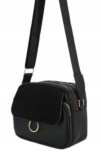 Torebka mała przewieszka miejska klasyczna długi pasek klapeczka CZARNA na Arena.pl