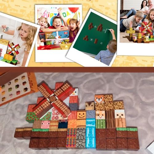 KLOCKI MAGNETYCZNE KLOCKI SZEŚCIANY FARMA 150 KLOCKÓW PIKSELE DLA DZIECI na Arena.pl