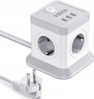 LISTWA ANTYPRZEPIĘCIOWA KOSTKA OCHRONNA 7w1 !! 4 GNIAZDKA + 3 USB JAKOŚĆ !!