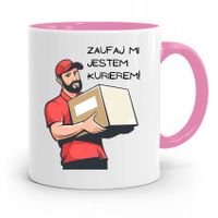 Kubek Różowy Dla Kuriera Zaufaj Mi Jestem Prezent Z Nadrukiem Ze Zdjęciem