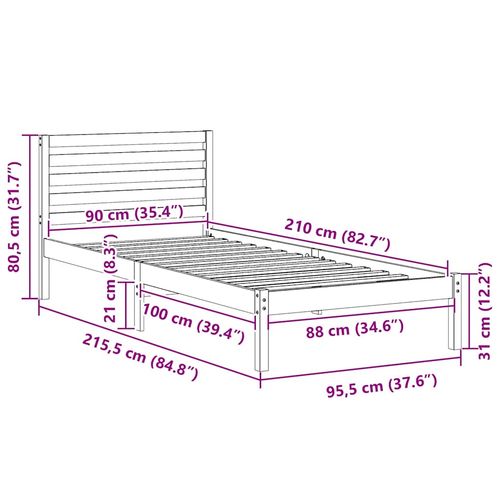 Ramka łóżka Z zagłówkiem Biały 90 x 210 cm Lite drewno sosnowe na Arena.pl