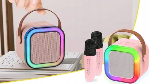 ZESTAW GŁOŚNIK BLUETOOTH PRZENOŚNY KARAOKE RGB 2 MIKROFONY USB SD MINI JACK na Arena.pl