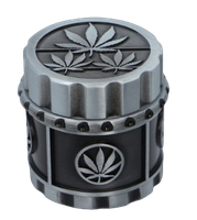 Srebrny Młynek do Tytoniu Metalowy Grinder Crusher z Listkami Marihuany