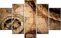 70 100CM OBRAZ 5 ELEM MAPA ŚWIATA DRUK PŁÓTNO