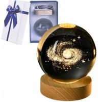 SZKLANA KULA LAMPKA NOCNA NA BIURKO LED DEKORACYJNA 3D GALAKTYKA + PREZENT
