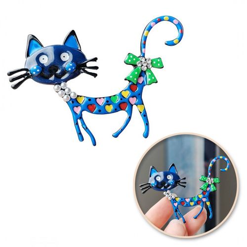 broszka ozdobna niebieski kot w serca z kokardą bz149 na Arena.pl