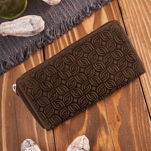 portfel damski skórzany brązowy w geometryczny wzór rfid na Arena.pl