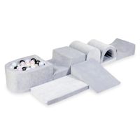 Największy piankowy plac zabaw z basenem micro Velvet soft jasnoszary + 100 piłek (błękitne perłowe, różowe perłowe, metaliczny grafit. opalizujące)