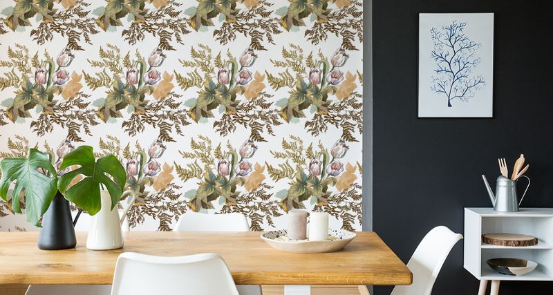 Tapeta Ścienna Liście i Tulipany w Stylu Vintage Retro zdjęcie 2