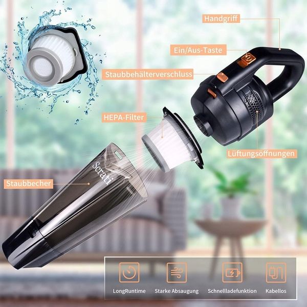 MAŁY ODKURZACZ RĘCZNY AKUMULATOROWY BEZPRZEWODOWY OŚWIETLENIE LED zdjęcie 4