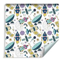 Tapeta Dla Dzieci - Kolorowe Rakiety, Satelity i Planety
