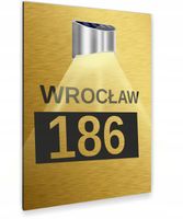 złota TABLICZKA ADRESOWA numer domu miasto dibond lampka solarna 30x20