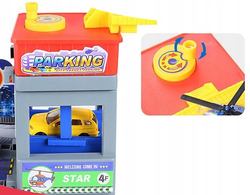 Duży parking garaż wielopoziomowy Tor Winda 4 Autka Helikopter na Arena.pl