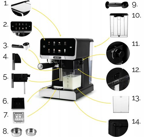 Ekspres do kawy Ciśnieniowy Yoer +LED 20bar 1350W Automatyczny +THERMOBLOCK na Arena.pl