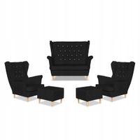 Zestaw uszak Gaja ekoskóra skaj sofa fotele pufy Family Meble czarny