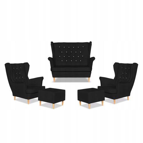 Zestaw uszak Gaja ekoskóra skaj sofa fotele pufy Family Meble czarny na Arena.pl